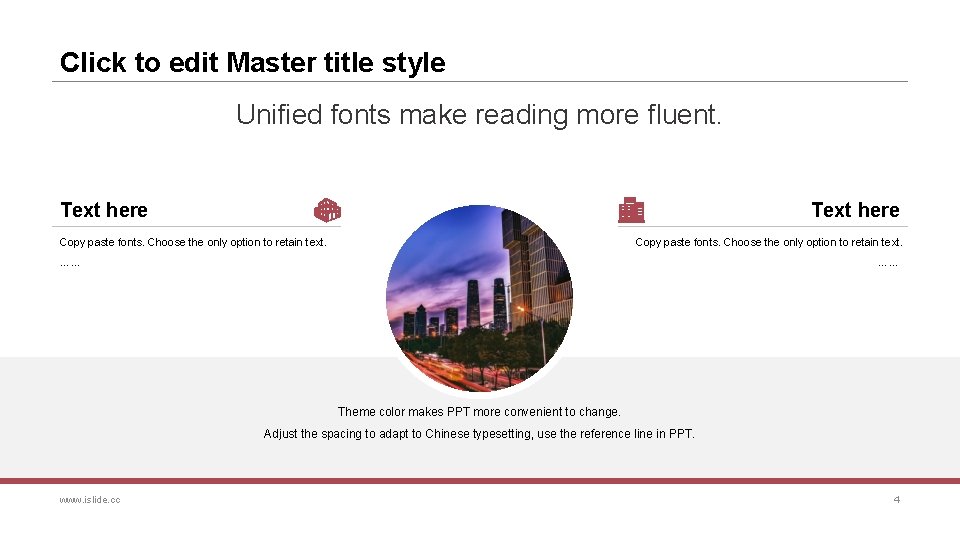 Click to edit Master title style Unified fonts make reading more fluent. Text here
