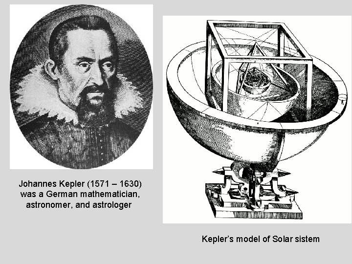 Johannes Kepler (1571 – 1630) was a German mathematician, astronomer, and astrologer Kepler’s model