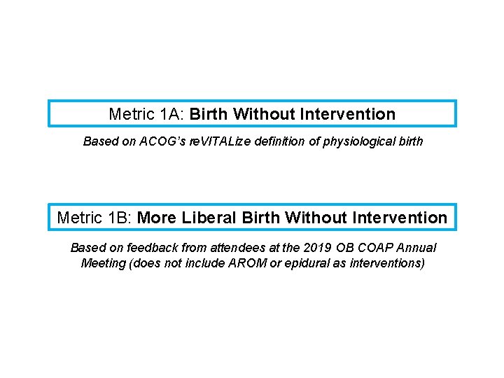 Metric 1 A: Birth Without Intervention Based on ACOG’s re. VITALize definition of physiological