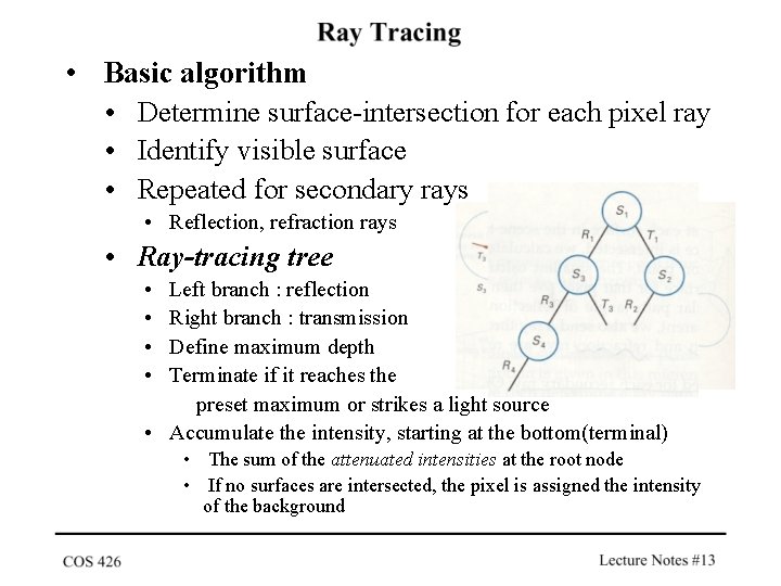  • Basic algorithm • Determine surface-intersection for each pixel ray • Identify visible