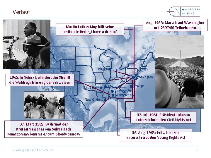 Verlauf Aug. 1963: Marsch auf Washington mit 250‘ 000 Teilnehmern Martin Luther King hält