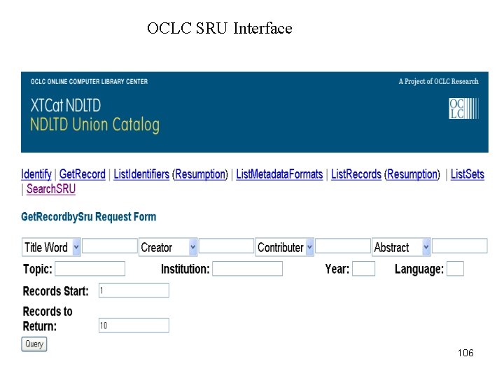 OCLC SRU Interface 106 