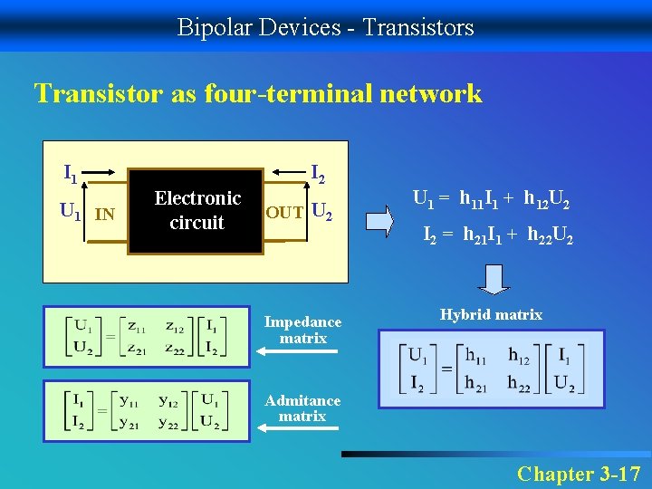 Bipolar Devices - Transistors Transistor as four-terminal network I 1 U 1 IN I