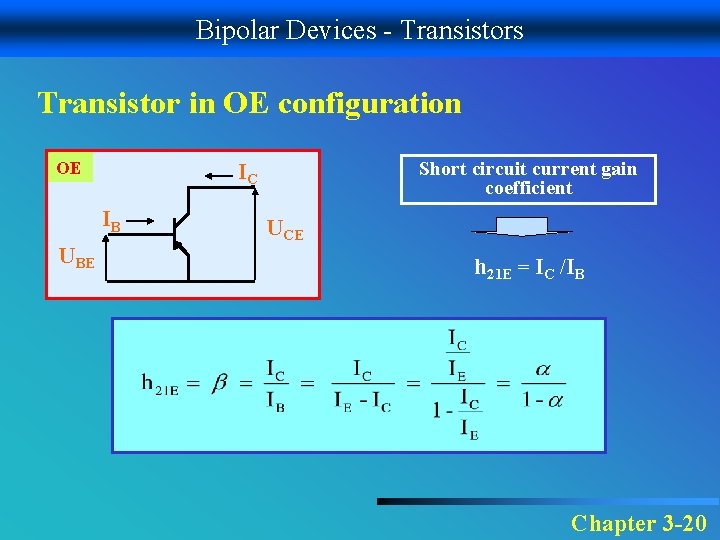 Bipolar Devices - Transistors Transistor in OE configuration OE IB UBE Short circuit current