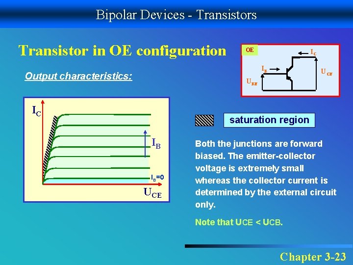 Bipolar Devices - Transistors Transistor in OE configuration OE IC IB Output characteristics: UCE