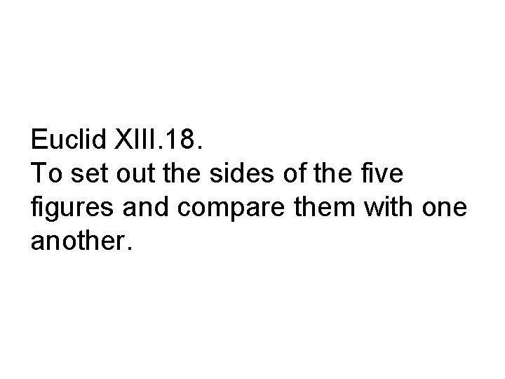 Euclid XIII. 18. To set out the sides of the five figures and compare