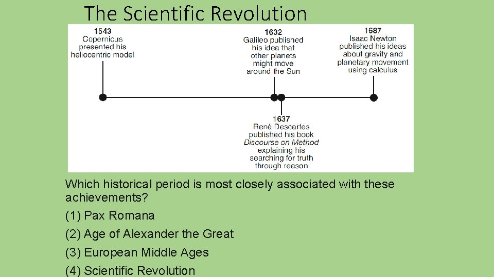 The Scientific Revolution Which historical period is most closely associated with these achievements? (1)