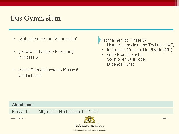 Das Gymnasium • „Gut ankommen am Gymnasium“ • gezielte, individuelle Förderung in Klasse 5