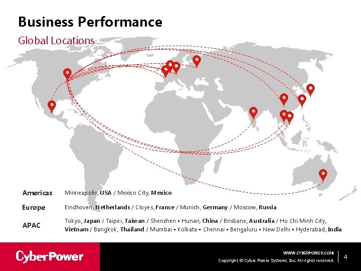 Business Performance Global Locations Americas Minneapolis, USA / Mexico City, Mexico Europe Eindhoven, Netherlands