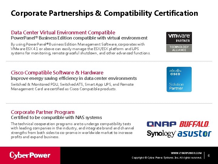 Corporate Partnerships & Compatibility Certification Data Center Virtual Environment Compatible Power. Panel® Business Edition