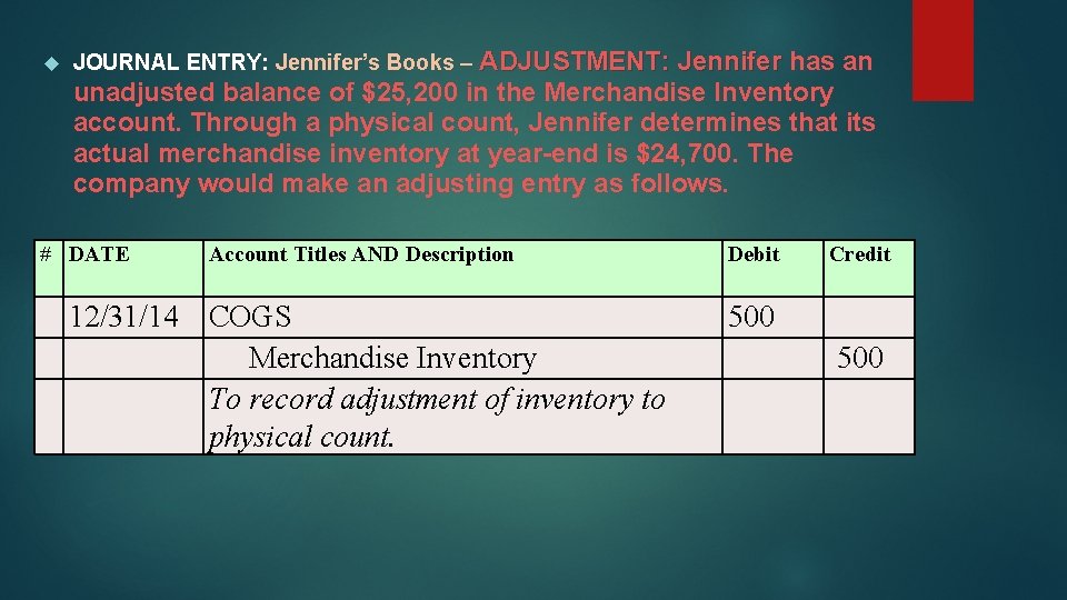  JOURNAL ENTRY: Jennifer’s Books – ADJUSTMENT: Jennifer has an unadjusted balance of $25,