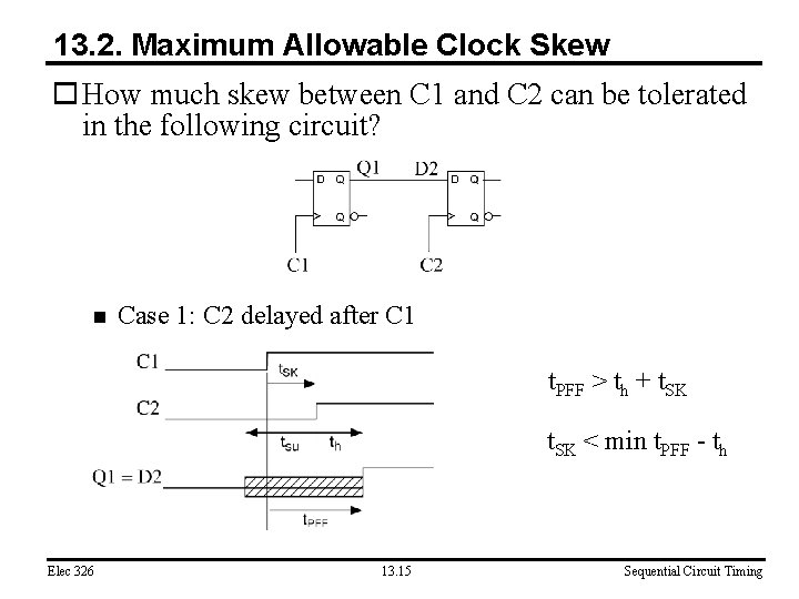 13. 2. Maximum Allowable Clock Skew o How much skew between C 1 and