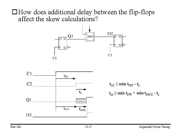 o How does additional delay between the flip-flops affect the skew calculations? t. SK