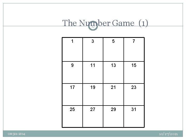 The Number Game (1) 17 cse 321 -2014 1 3 5 7 9 11