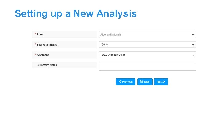 Setting up a New Analysis 