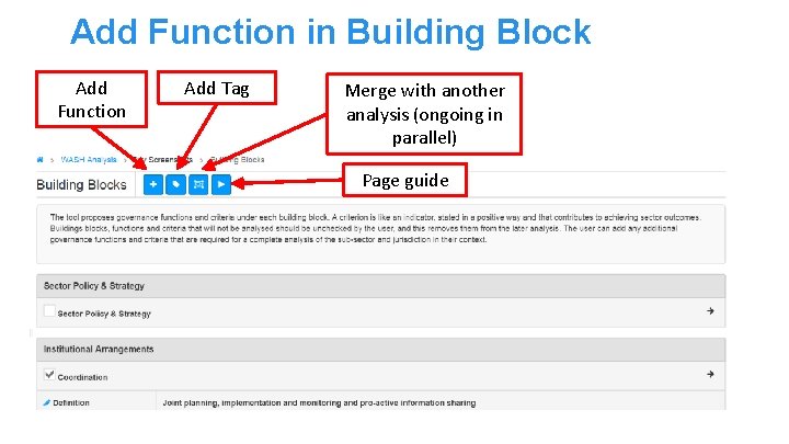 Add Function in Building Block Add Function Add Tag Merge with another analysis (ongoing