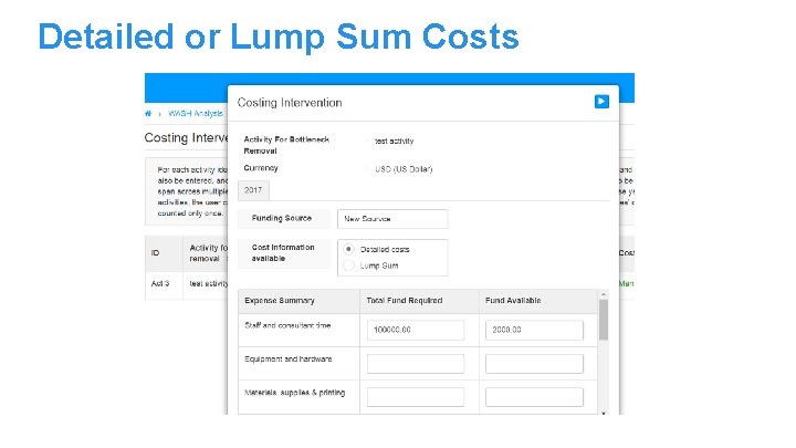 Detailed or Lump Sum Costs 