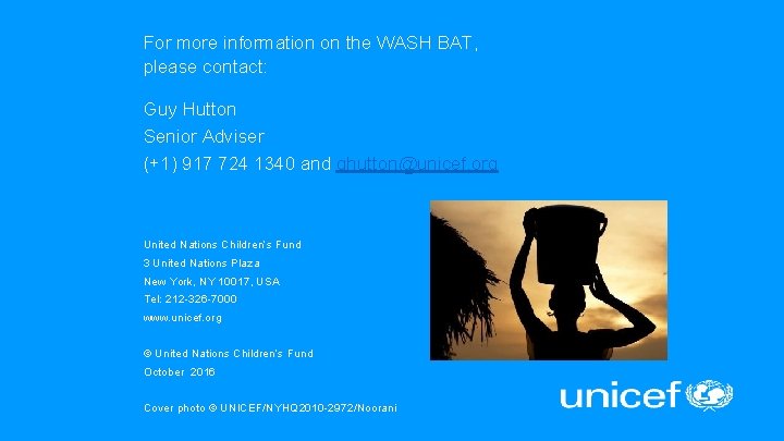 For more information on the WASH BAT, please contact: Guy Hutton Senior Adviser (+1)