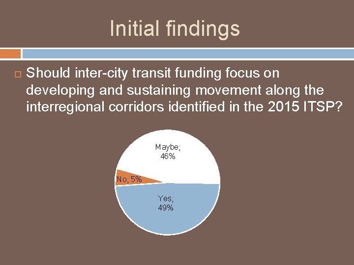 Initial findings Should inter-city transit funding focus on developing and sustaining movement along the