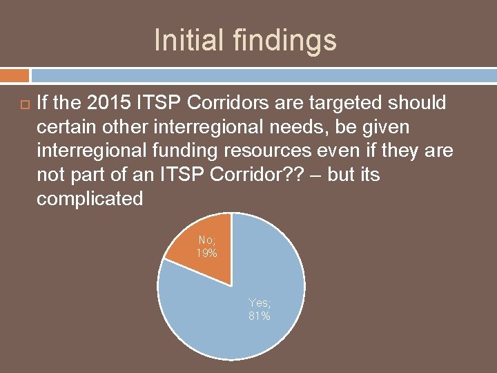 Initial findings If the 2015 ITSP Corridors are targeted should certain other interregional needs,