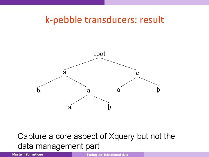 k-pebble transducers: result root a c b a a a b b Capture a