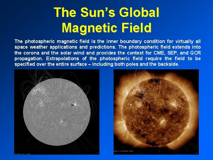 The Sun’s Global Magnetic Field The photospheric magnetic field is the inner boundary condition