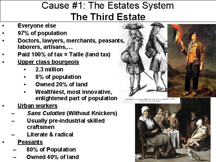 Cause #1: The Estates System The Third Estate • • Everyone else 97% of