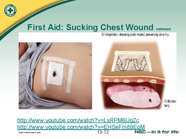First Aid: Sucking Chest Wound http: //www. youtube. com/watch? v=Ls. RPM 6 j. Jg.