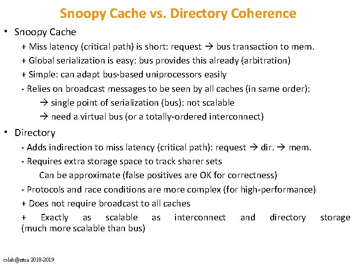 Snoopy Cache vs. Directory Coherence • Snoopy Cache + Miss latency (critical path) is