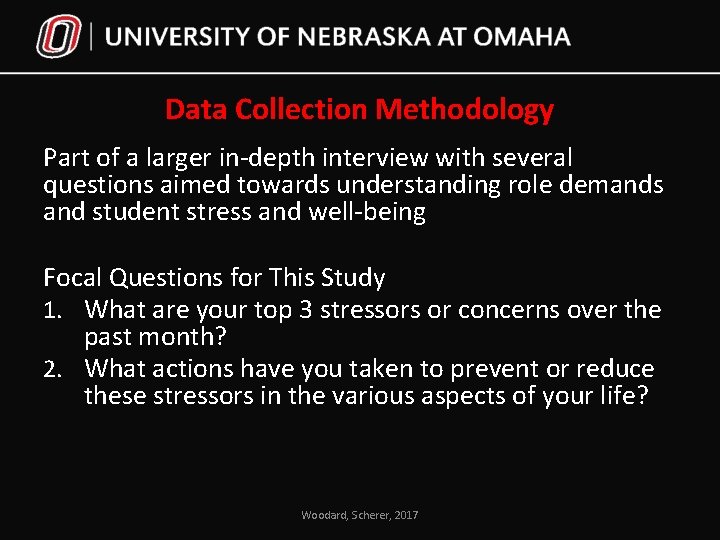 Data Collection Methodology Part of a larger in-depth interview with several questions aimed towards