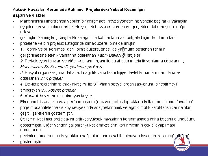 Yüksek Havzaları Korumada Katılımcı Projelerdeki Yoksul Kesim İçin Başarı ve Riskler • Maharashtra Hindistan'da