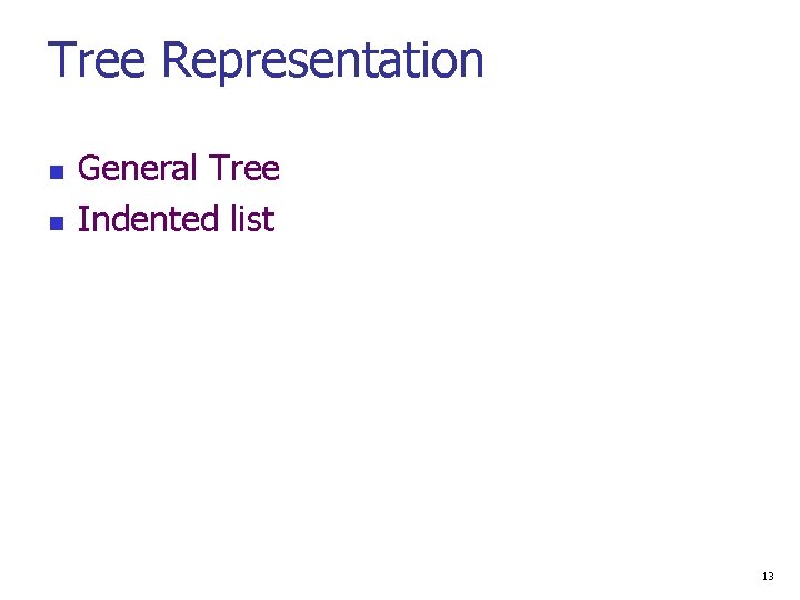 Tree Representation General Tree Indented list 13 