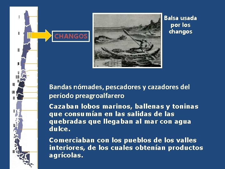 CHANGOS Balsa usada por los changos Bandas nómades, pescadores y cazadores del período preagroalfarero