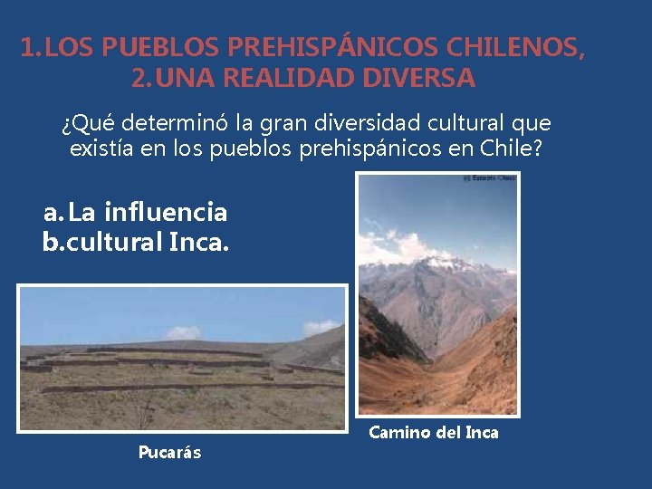 1. LOS PUEBLOS PREHISPÁNICOS CHILENOS, 2. UNA REALIDAD DIVERSA ¿Qué determinó la gran diversidad