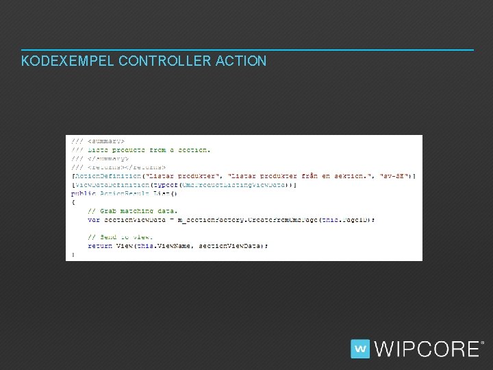 KODEXEMPEL CONTROLLER ACTION 