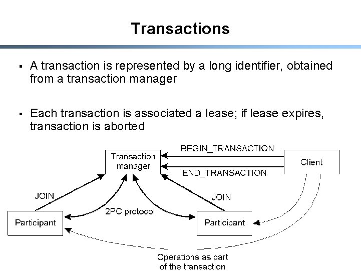 Transactions § A transaction is represented by a long identifier, obtained from a transaction