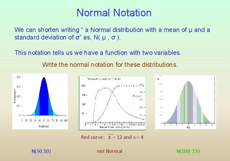 Normal Notation We can shorten writing “ a Normal distribution with a mean of