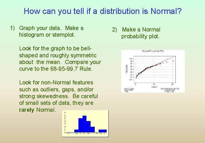 How can you tell if a distribution is Normal? 1) Graph your data. Make