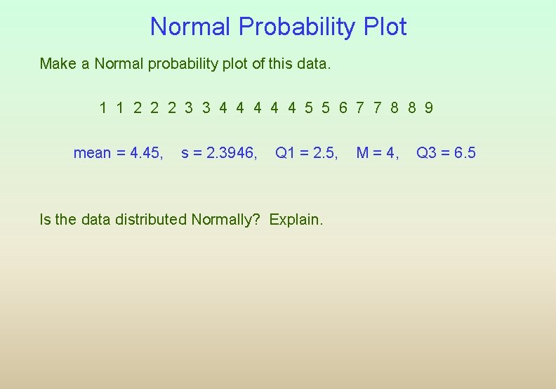 Normal Probability Plot Make a Normal probability plot of this data. 1 1 2