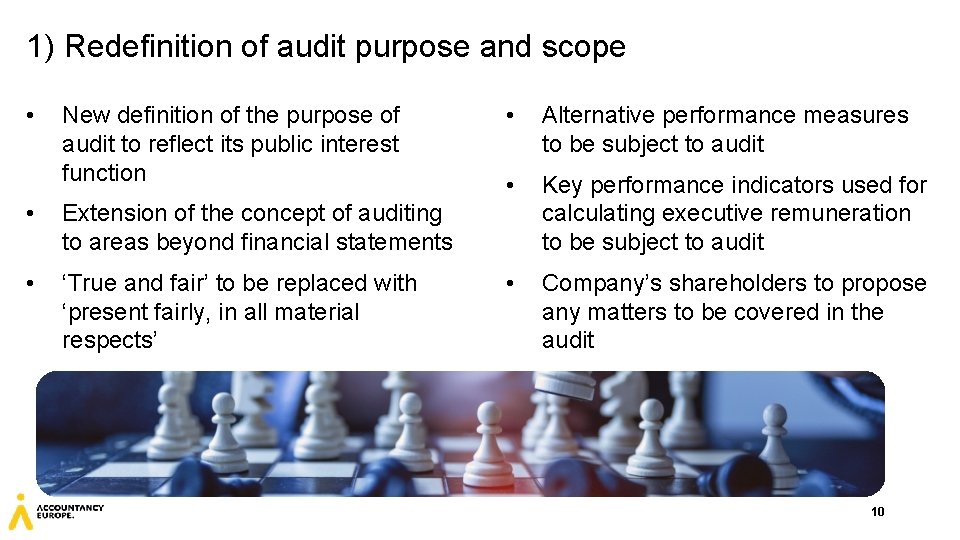 1) Redefinition of audit purpose and scope • New definition of the purpose of