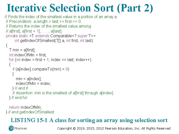 Iterative Selection Sort (Part 2) // Finds the index of the smallest value in Iterative Selection Sort (Part 2) // Finds the index of the smallest value in