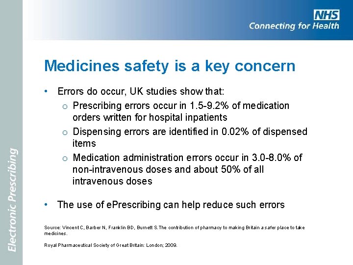 Medicines safety is a key concern • Errors do occur, UK studies show that: