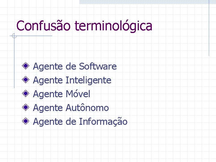 Confusão terminológica Agente Agente de Software Inteligente Móvel Autônomo de Informação 