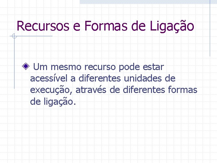 Recursos e Formas de Ligação Um mesmo recurso pode estar acessível a diferentes unidades