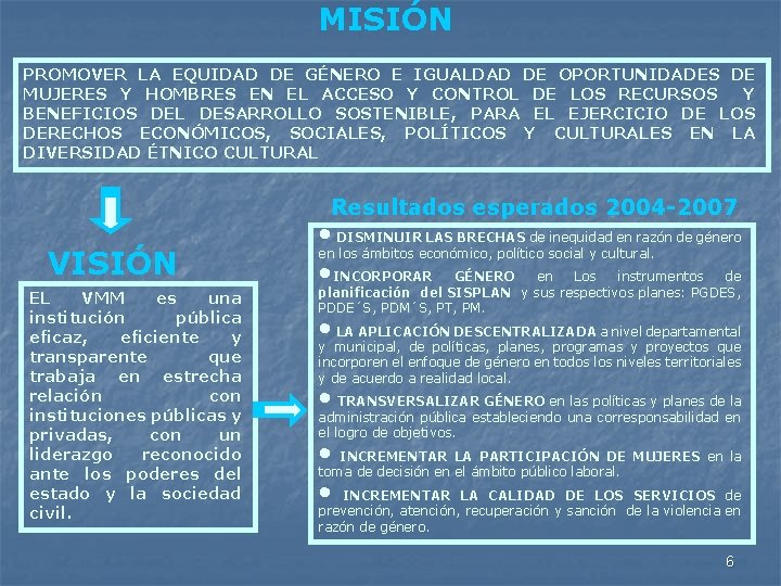 MISIÓN PROMOVER LA EQUIDAD DE GÉNERO E IGUALDAD DE OPORTUNIDADES DE MUJERES Y HOMBRES