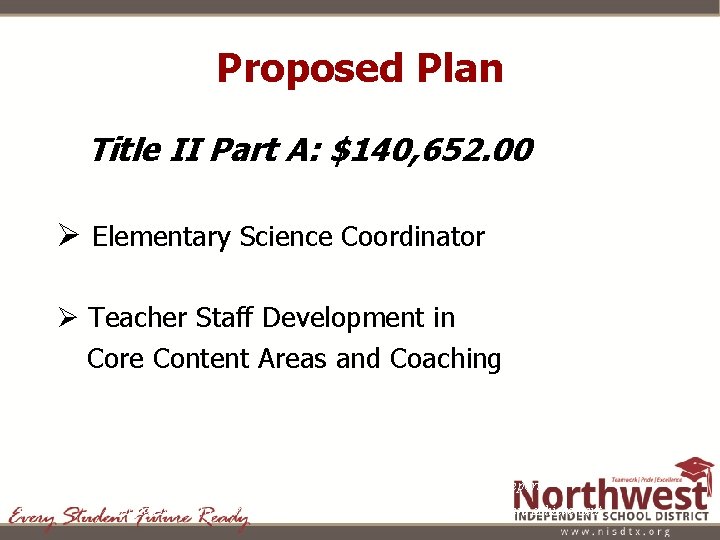 Proposed Plan Title II Part A: $140, 652. 00 A: $ 144, 912. 00
