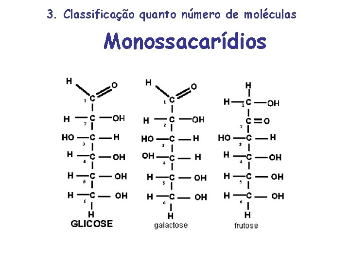 3. Classificação quanto número de moléculas Monossacarídios 