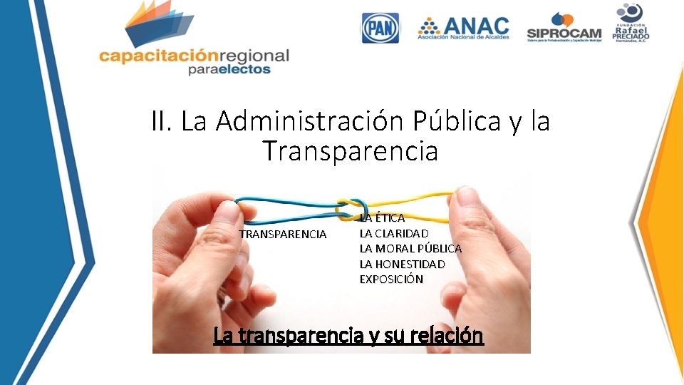 II. La Administración Pública y la Transparencia TRANSPARENCIA LA ÉTICA LA CLARIDAD LA MORAL