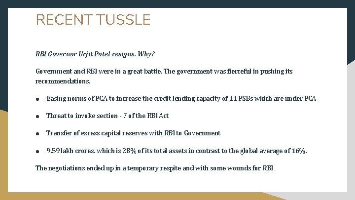 RECENT TUSSLE RBI Governor Urjit Patel resigns. Why? Government and RBI were in a