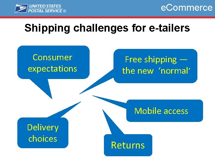 e. Commerce Shipping challenges for e-tailers Consumer expectations Free shipping — the new ‘normal’
